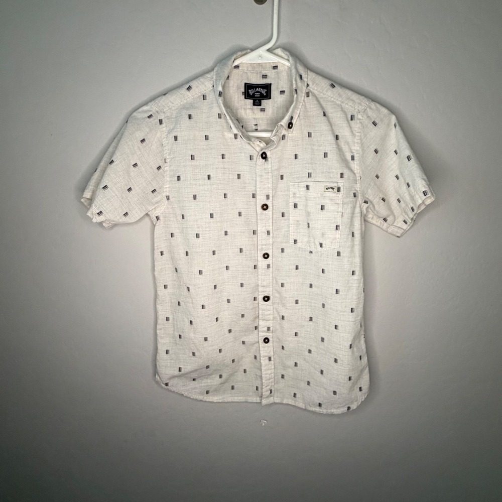 Billabong Boys Small Ivory Navy Geometric Short Sleeve Button Down Shirt